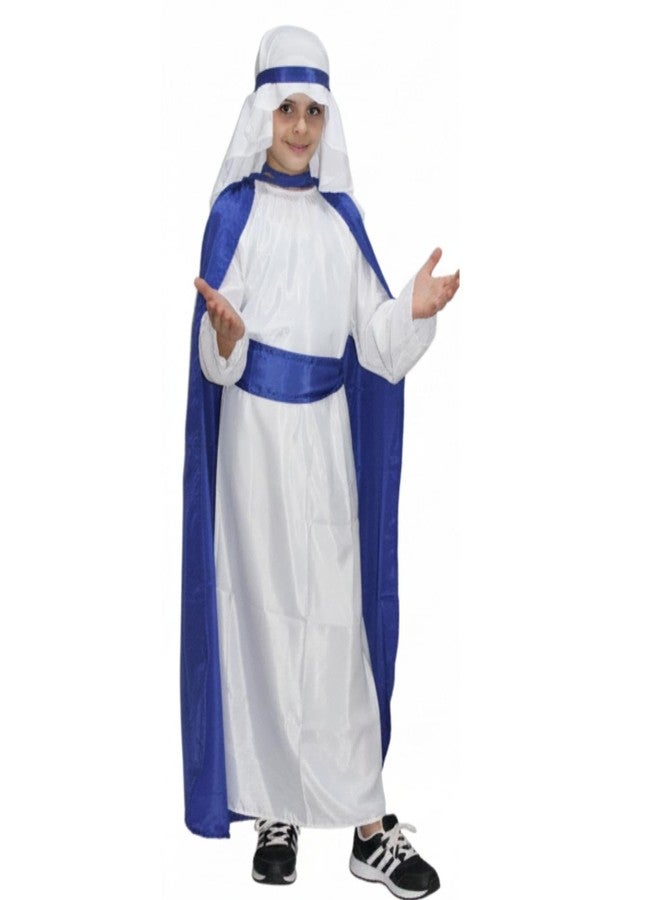 كاكو فانسي دريسيس زي تنكري للأم مريم العذراء لعيد الميلاد من كاكو - أبيض وأزرق، مقاس 3-4 سنوات، للبنات - Image 2